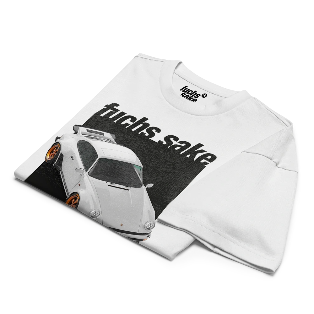 White sweatshirt with graphic design and text on a white background