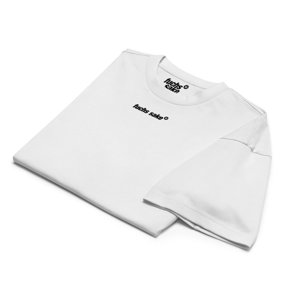 White sweatshirt with text on a white background