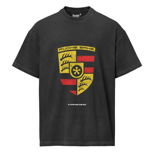 Dark gray tshirt, with washed effect featuring a Porsche like emblem - Fuchs Sake