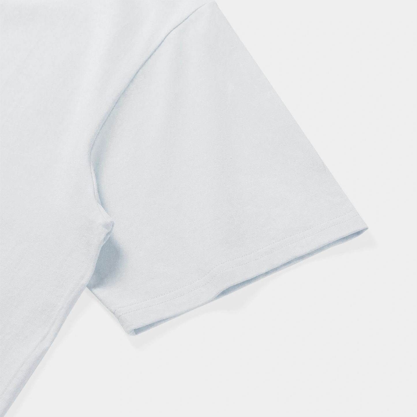 White shirt with light blue trim on a white background
